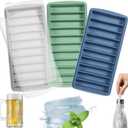 LessMo 3 PCS Ice Cube Tray, Long Ice Stick Tray Silicone with Lid, Rectangular Narrow Stick, Reusable, Flexible, Easy Release, for Small Mouth Sport Bottles, Juice Bottles, Cocktail Parties (Blue+Green+Gray)