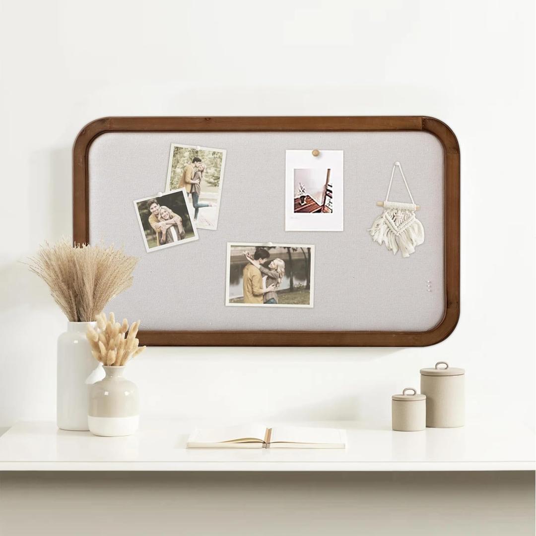 SOFE Farmhouse Bulletin Boards for Walls Decorative Hanging Pin Board, 30 18 inches Brown Wood Framed Rustic Vision Memo Board, Display Photo Board with Pins for Room School Office, 17.9" x 30.1"