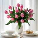 20PCS Fake Tulips Artificial Tulip Silk Flowers Fake PU Bouquet Artificial Flowers Faux Flowers with Gift Box Soft Faux Tulips Bouquets Arrangements for Party Wedding Home (Pink)