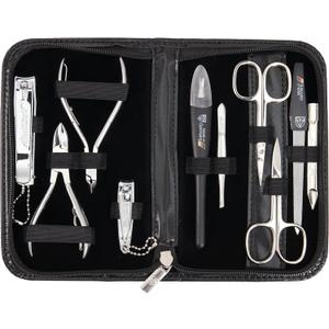 3 Swords Germany - brand quality 10 piece manicure pedicure grooming kit set for professional finger & toe nail care scissors clipper fashion leather case in gift box, Made by 3 Swords (00286) (Black)