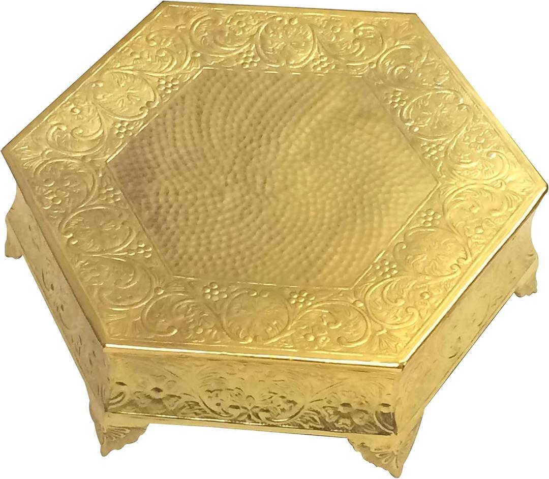 GiftBay 18 inch Hexagonal Gold Wedding Cake Stand, Hand Crafted, Embossed, Durable Build