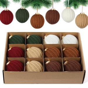 12 Pack Crochet Christmas Ball Ornaments Christmas Knitted Tree decorr - Earthy Tones & Festive Colors for Xmas Tree Decorating (Earth Tones, 3.15inch)