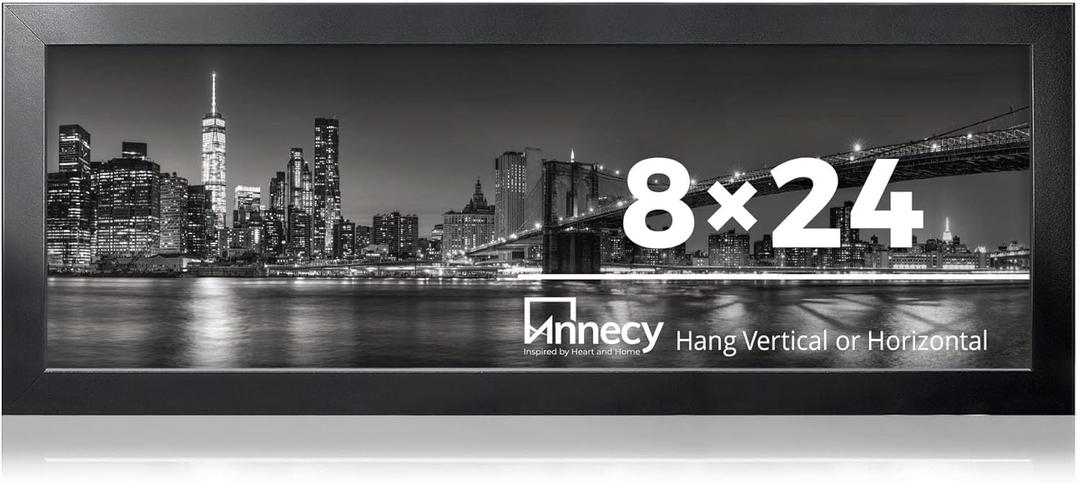 Annecy 8x24 Picture Frame Black1 Pack, Panoramic Picture Frame for Wall Decoration, Classic Black Minimalist Style Suitable for Decorating Houses, Offices, Hotels