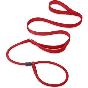 Slip Lead Dog Leash, Dog Training Leash with Double Handle, Soft Leather Slip Leash and Collar, Heavy Duty Nylon Dog Lead, No Pull Walking for Medium Large Small Dogs 6ft Red