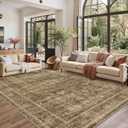 9x12 Washable Living Room Area Rug Non-Slip Retro Brown Large Carpet