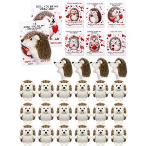 Blueweenly 24 Sets Valentines Day Gifts Mini Hedgehog Stuffs Bulk with Hedgehog Themed Cards Animal Plush Stuffed Keychain Friends Exchange Prizes Valentine Party Favors