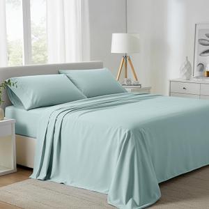 Carressa Linen California King Egyptian Cotton Sheets - 800 Series Tulips Collection Egyptian Cotton Cal King Sheets (4 PC, Sea Foam), 16" Deep Pocket Sateen Weave Luxury Hotel Bed Sheet