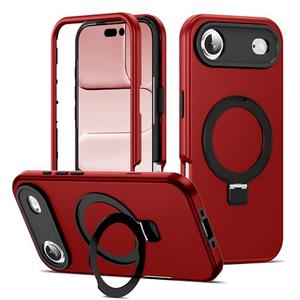DuiDuiQ Compatible with iPhone 17 AIR Case 6.5''with Magnetic Ring Stand [Military Drop Protection][Compatible with Mag-Safe] Shockproof 17 Air Phone Case for Men Wowen,Red