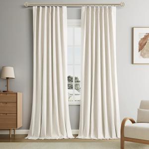 Pinch Pleated Linen Blackout Curtains 84 Inches Long for Living Room 2 Panel Set Beige 100% Black Out Pinch Pleat Hooks Rings Back Tab Drapes 84 Inch Curtain with Liner Bedroom Window