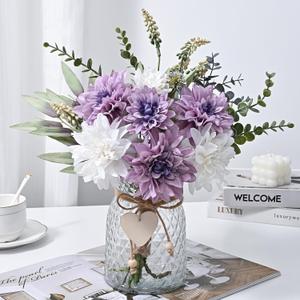 MARTINE MALL Fake Flowers in Vase, Faux Flowers in Vase, Dahlia Artificial Flowers in Vase Centerpiece Table Decorations Artificial Flower Arrangement for Home Dining Room Office Farmhouse