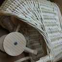 Wicker Baby Carriage Wicker Stroller for Baby Shower Vintage Woven Rattan Flower Basket Decorative Cart Storage with Handle for Floral Arrangement Wedding Photo Props(Cream,20 in)