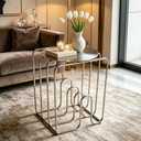 Chrome Side Table, Modern Metal Side Table with Magazine Rack, Round End Table with Storage, Minimalist Nightstand for Living Room Bedroom Office Small Spaces, 34cm x 30cm x 44cm