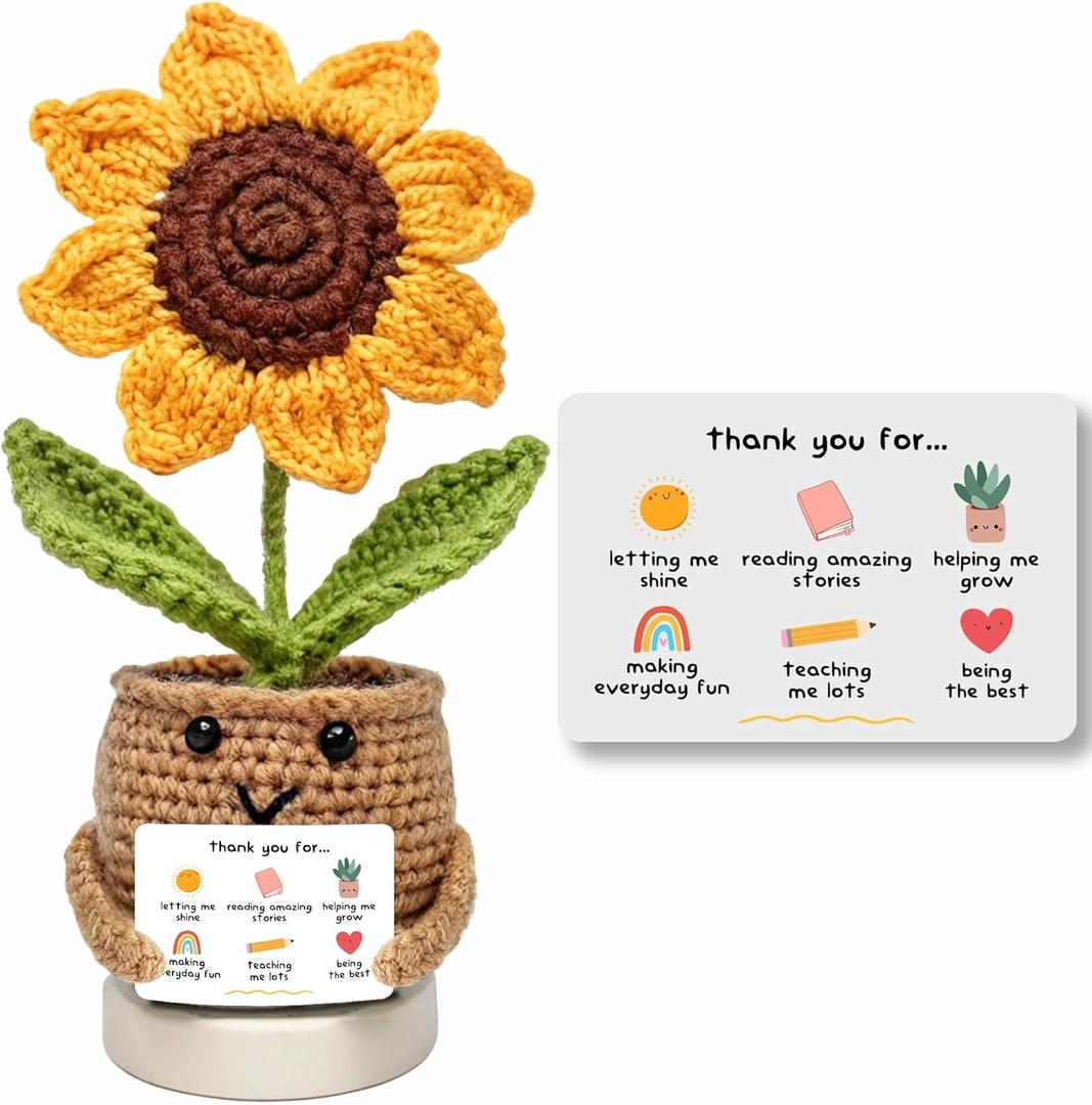 Teacher Appreciation Gifts, Teacher gifts for Women Men - Gifts for Teachers Appreciation Week, End of Year, Birthday, Back To School - Positive Crochet Sunflower Handmade, Teacher Crochet Gift