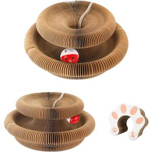2PCS Kitty Kurlz Cat Scratcher Board  Cat Scratching Toy with with Bell Balls, Interactive Cat Toy Scratch Pad for Claw Care