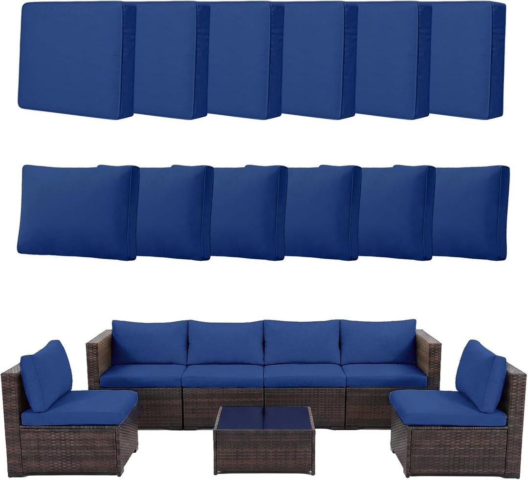 12pcs Outdoor Patio Cushion Covers Replacement, 25.6" Zippered Outdoor Cushion Covers Waterproof, UV Resistant & Washable Patio Furniture Cushion Covers Waterproof for Patio Sectional, Navy Blue