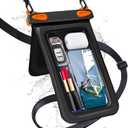 Waterproof Phone Pouch Double Pocket, Floating IPX8 8.5 inch Waterproof Phone Case for Beach Vacation Essentials for Compatible IPhone16 15 14 Pro Max Galaxy S25 S24 Waterproof Dry Bag (Black Orange)