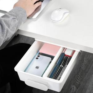 Under Desk Drawer, Self-Adhesive Storage for Office/Bedroom/School/Kitchen, Holds iPad/Phone/Pens/Pencils/Keys/Cutlery (Medium-White)