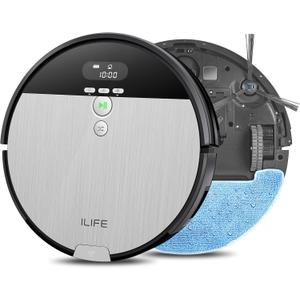 ILIFE V8s Robotic Mop&Vacuum Cleaner with 750ML Big Dustbin, LCD Display and Multi-Task Schedule Function, Higher Suction Power Design for Hard Floors