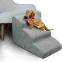 3 Steps High Density Foam Dog Stairs Ramps,Non-Slip Pet Steps for Older Dogs,Pet with Joint Pain, Sofa Bed Ladder for Cats, Gray