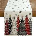 GEEORY Christmas Table Runner 13x72 Inch, Xmas Tees Snowflakes Holiday Decorative Farmhouse Table Decoration for Kitchen Dinning, Indoor Outdoor Dinner Party Decor (Red & Black) GT165-72