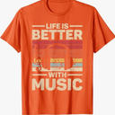 Life is Better with Music Lover Musician Outfit EDM Music DJ T-Shirt (Orange, L)
