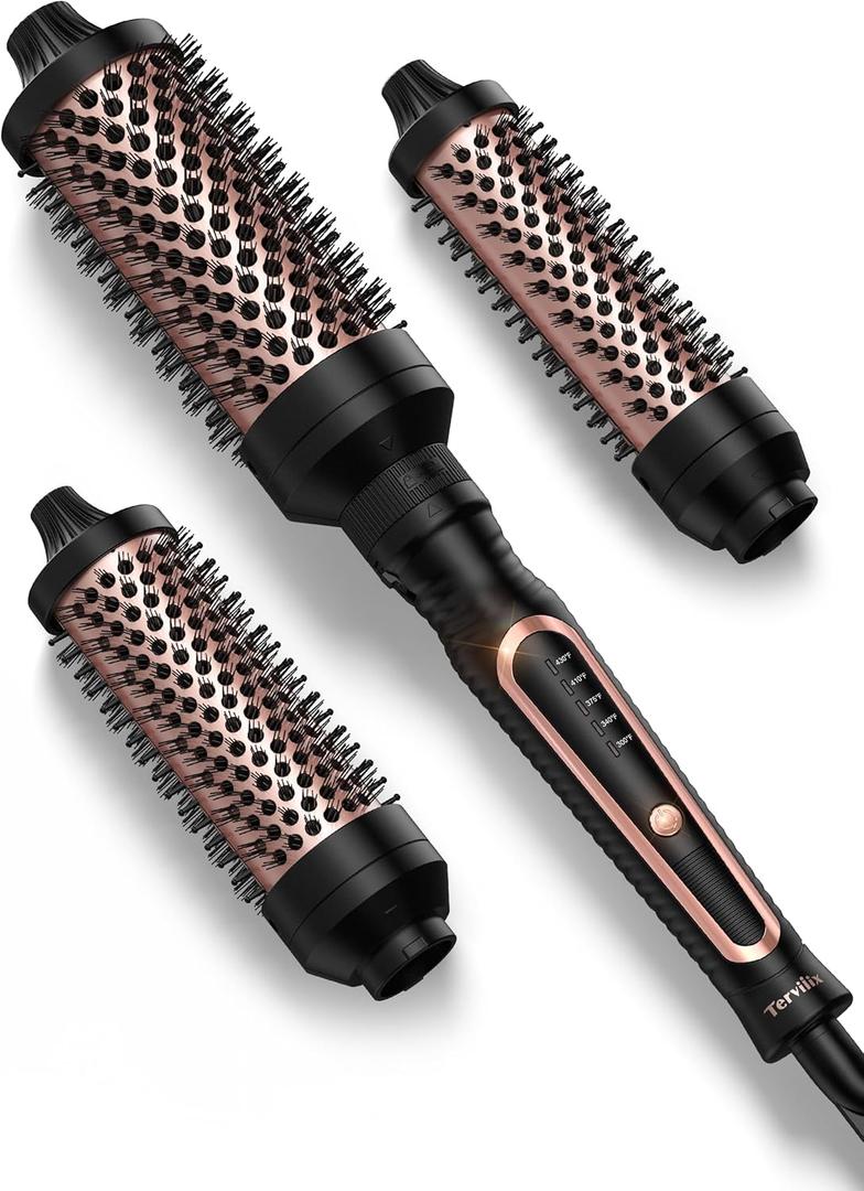 Terviiix PRO Thermal Brush Set for Voluminous Style, Non-blowing Heated Round Brush with Adjustable Temp, 3-in-1 Curling Brush with Detachable Head(1.25'',1.5'',1.77''), 20S Fast Heating with Dual MCH