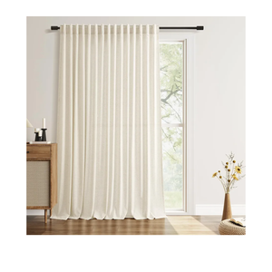 Warm Beige Extra Wide Linen Curtains for Sliding Glass Door 100 Inch Wide Back Tab Curtain Living Room Divider Semi Sheer Neutral Boho Rustic Patio Light Filtering Drape 1 Panel W100xL96