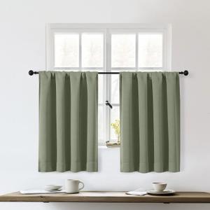 OWENIE Sally Sage Green Blackout Kitchen Curtains 36 Inch Length 2 Panels Set, Half Small Window Rod Pocket Room Darkening Curtains Tiers for Kitchen Bathroom, 2 Pcs Each W40 x L36 Inch, Sage Green