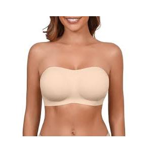 Push Up Strapless Bras for Women Supportive Bandeau Bra Non Slip Wireless No Underwire Padded Tube Bra Small