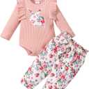 FOCUTEBB My First Easter Outfit Baby Girls Newborn Infant Clothes Easter Bunny Ruffled Romper Pants Clothes Set 0-18 Months