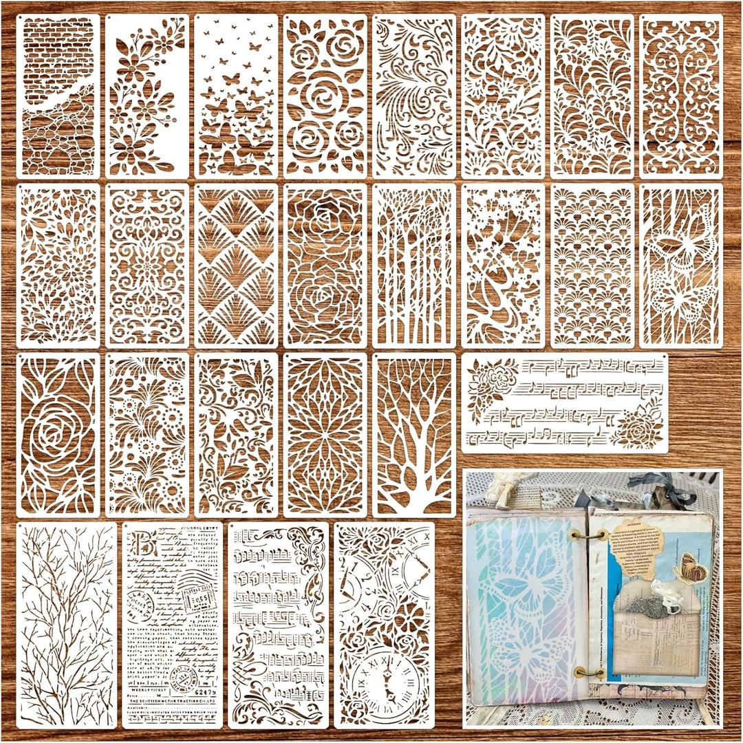 Stencils for Crafts Reusable Texture Branches Background Stencil Vintage Layering Leaf Floral Templates for Painting on Wood Scrapbook Furniture Card Canvas Paper (crafts26)