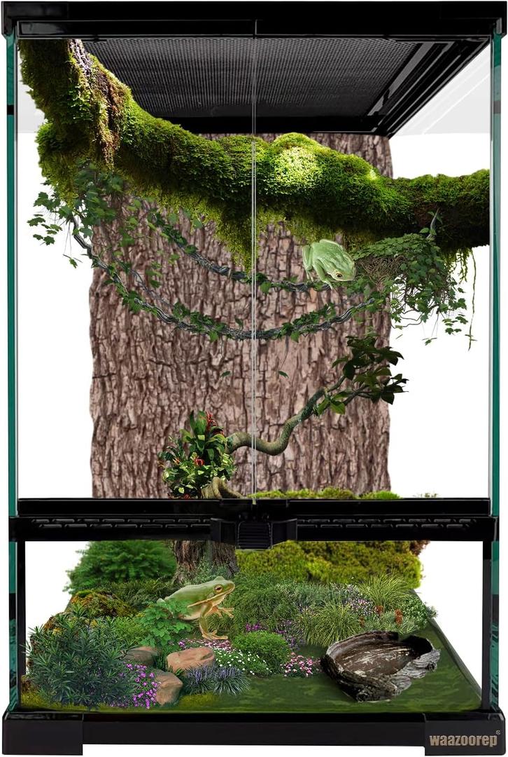 11 Gallon Reptile Glass Tank Vertical Terrarium 12"x12"x18" Habitat Enclosure with Front Openning Door and Top Screen Ventilation for Geckos, Snakes,Tree Frogs,Chameleon
