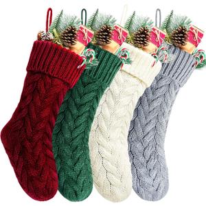 Kunyida Pack 4,18 Inches Burgundy, Green, Ivory, Gray Knit Christmas Stockings