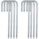 8PCS Rebar Stakes J Hook Extra Heavy Duty, 12 inch Long Enough 1/4 inch Rust Proof Coated Steel Ground Stakes Ground Anchors, Garden Stake Metal Stakes Tent Stakes Trampoline Anchors