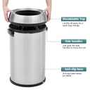 Garvee 65 L/17 gal Open Top Trash Can, Fingerprint-Proof Stainless Steel Garbage Can, Heavy Duty Commercial Round Trash Bin for Kitchen, Outdoor, Home, Office, Silver