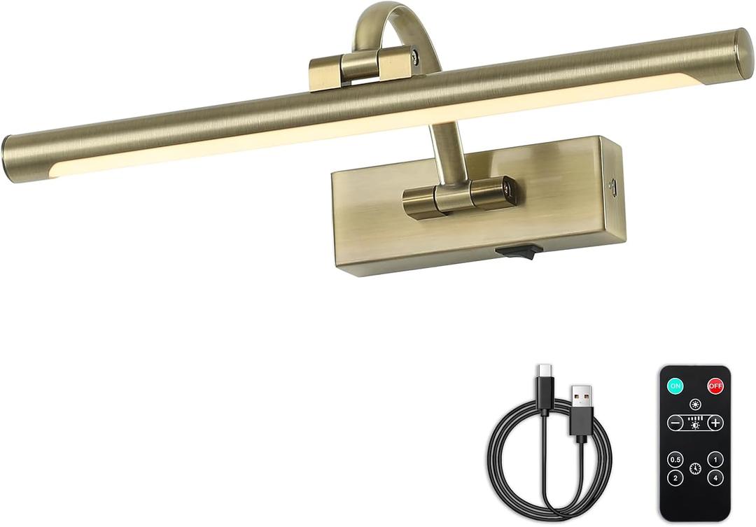 DESOOP Wireless Picture Lights Rechargeable Gallery Lighting Battery Picture Frame Light with Remote and Timer, Adjustable Art Light for Paintings, Portraits, Antique Bronze Finish 16'' Inch 3W 2700K