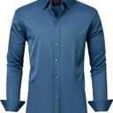 J.VER Men's Dress Shirts Solid Long Sleeve Stretch Wrinkle-Free Formal Shirt Business Casual Button Down Shirts (Large, Dark-blue)