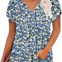 ONLYSHE Womens Summer Shirts and Blouses Casual Short Sleeve Tunic Tops V Neck Loose Fit.XL