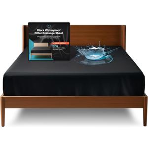 Extreme Waterproof Fitted Sheet, King, Full-Coverage Sides, 14'' Deep Pocket, Black Mattress Protector for Massage Oil, Water & Silicone Products, Stain-Proof, Noiseless, Hypoallergenic