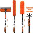 30FT Reach Duster Kit, Window Cleaning with 5-24FT Telescoping Extension Pole, High Ceiling Duster, Microfiber Feather Duster, Cobweb Duster, Window Squeegee, Feather Duster, Extendable Pole Kit