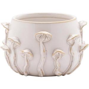 Napco Imports 3D Wild Mushroom Motif 3.25 x 3.75 Inch Distressed Ivory Ceramic Indoor Planter Pot for Small Plants and Succulents