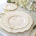 " OCCASIONS " 120 Plates Pack,(60 Guests) Heavyweight Wedding Party Disposable Plastic Plates Set -60 x 10.5'' Dinner + 60 x 8'' Salad/Dessert Plate (Imperial Ivory & Gold), 120 Piece