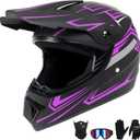 Adult Off-Road Motorcycle Helmet, Dot Approved Full Face Helmet, Equipped with Sun Visor and Detachable Inner Liner, Fashionable and Lightweight Design. (Purple, Large)