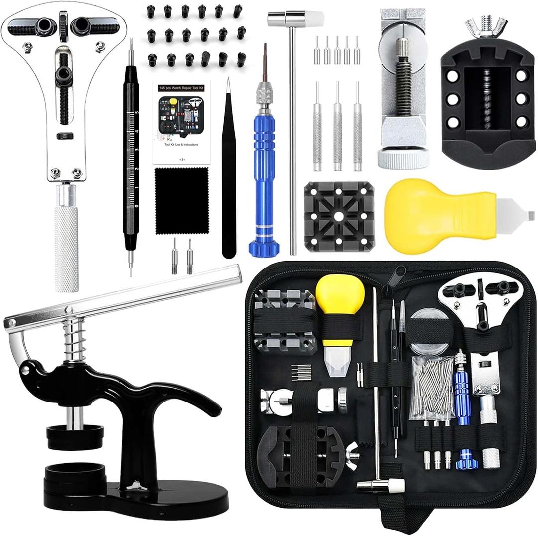 Watch Repair Kit, GLDCAPA Professional Watch Battery Replacement Kit, Watch Repair Tools with Carrying Case, Watch Link Removal Tool Kit, Watch Case Opener, Watch Press Set