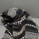 Black White Boho Geometric Throw Blanket and 2 Pillow Covers, Decorative Cozy Fuzzy Blankets, Modern Abstract Art 3 Pieces Soft Throw Blanket Set for Couch/Bed/Travel 40"x50"