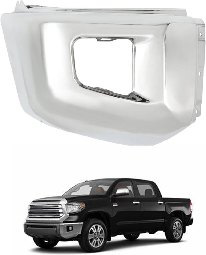 GXYWADY Front Bumper End Cap Passenger Side Right RH Chrome Steel without Parking Replacement for Tundra 2014 2015 2016 2017 2018 2019 2020 2021 Replacement for TO1005184 521120C040