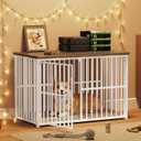 YATINEY Foldable Dog Crate Furniture, 37.4" Dog Kennel for Medium Dogs, No Assembly, Collapsible Dog Crate, Indoor Dog Cage End Table, with Secure Lock, for Living Room, Hallway, Bedroom, DC12WH