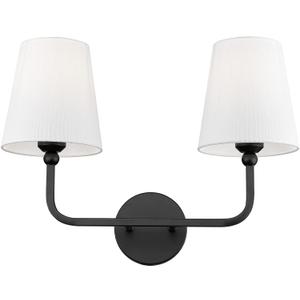 2-Light Bathroom Vanity Light Fixtures in Matte Black Finish, Modern Bedside Wall Sconces with Flared White Fabric Shade for Bathroom, Hallway, Living Room, Kitchen, VL837-MB-2