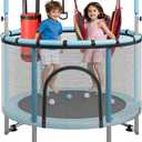 55/60" Trampoline for Kids, 4.5/5 FT Toddler Trampoline with Enclosur Net, Basketball Hoop & Sandbag, 440 LBS Capacity, Adjustable HeightGifts for Ages 3-12 Boys & Girls