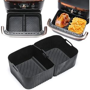 Air Fryer Silicone Liners for Ninja DZ071 7qt Megazone/instant Versazone 9qt，Reusable Air Fryer Accessories ，BPA Free Platinum Silicone Air Fryer Basket Liners, Rectangle Dual Liners(2 PCS)